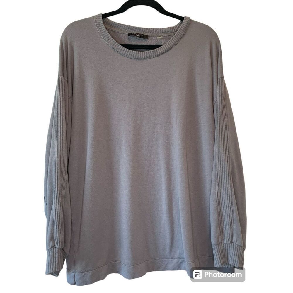 T Tahari Gray Ribbed Trim Sweatshirt 1X